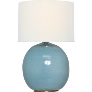 Thomas O'Brien by Visual Comfort Signature Sao Paulo 29" Table Lamp in Crackled Robin with Linen Shade For Sale