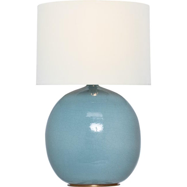 Thomas O'Brien by Visual Comfort Signature Sao Paulo 29" Table Lamp in Crackled Robin with Linen Shade For Sale