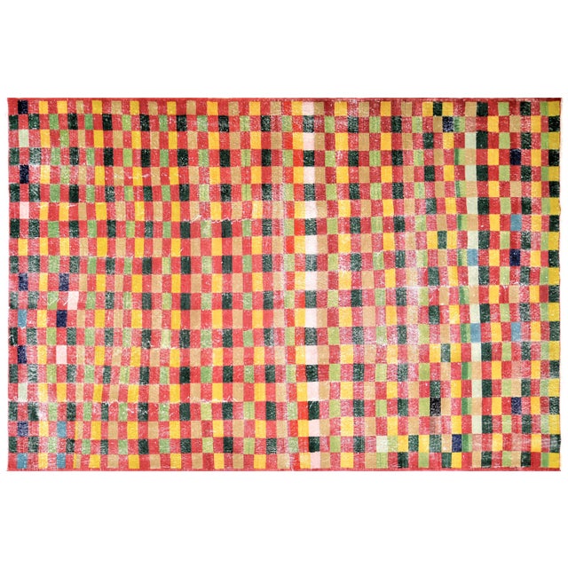 Textile Vintage Turkish Anatolian Art Deco Hand Knotted Organic Wool Fine Weave Rug,7'1"x10'7" For Sale - Image 7 of 7