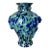 Blue and Green Spatter Art Glass Vase With Cobalt Scroll Handles For Sale