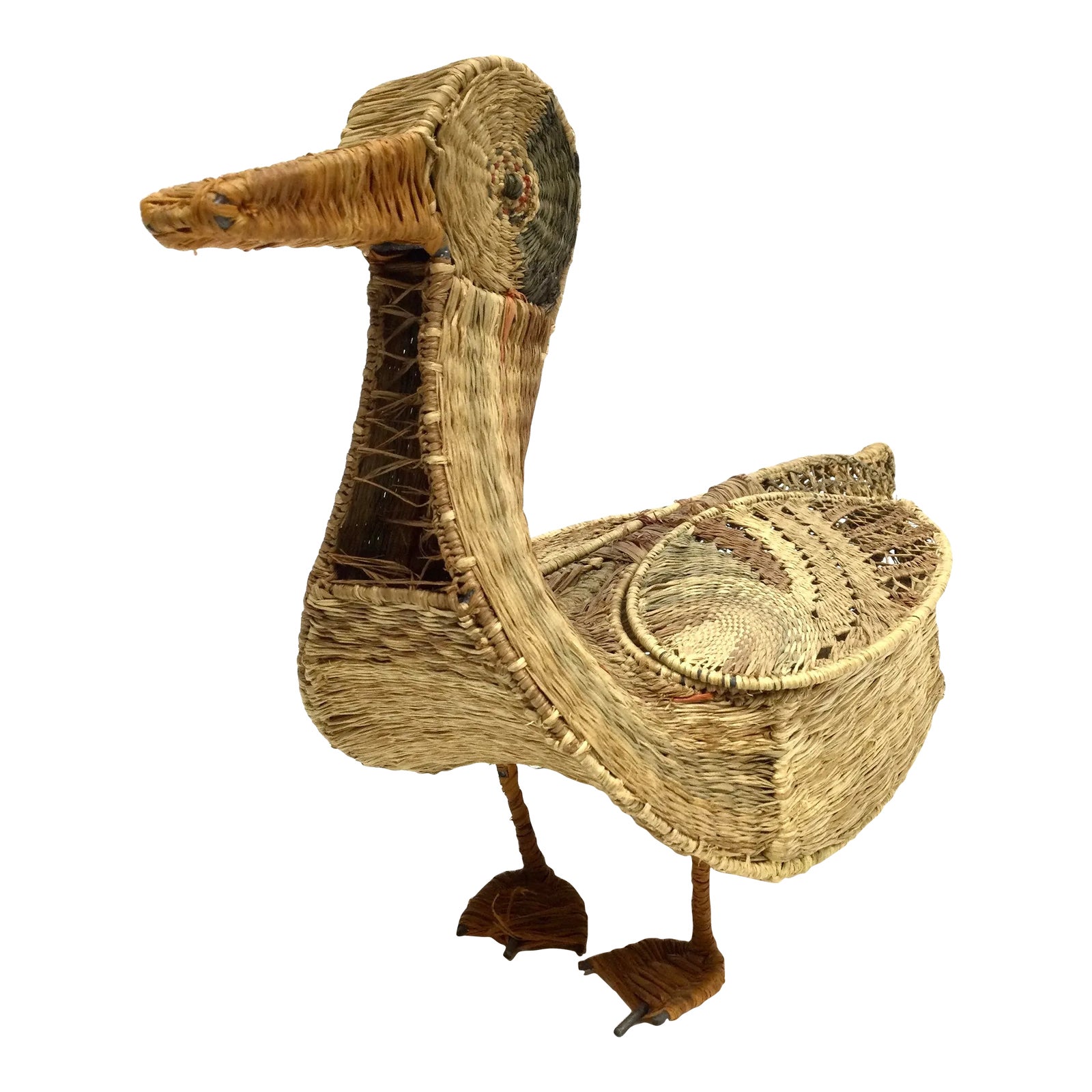 Early 1900’s Wicker Sculpted Duck Secret Box | Chairish