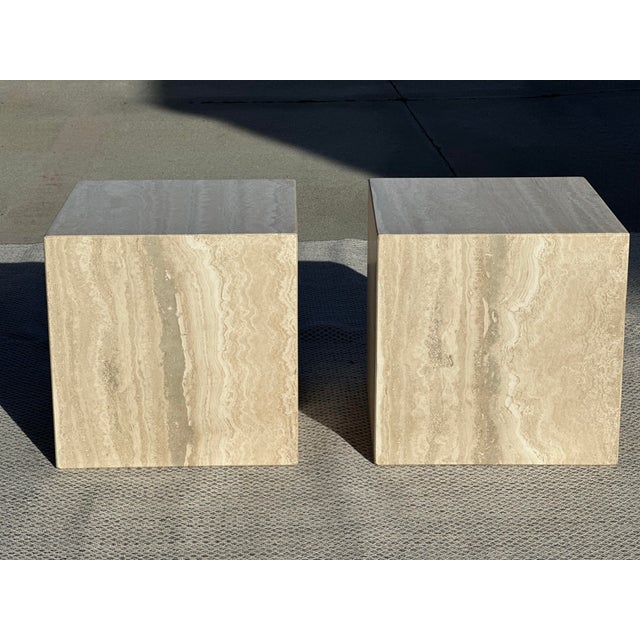 Mid-Century Modern Travertine Cube Coffee Table or Side Tables Italian - Pair For Sale - Image 3 of 9