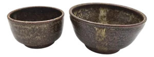 Set of Two Japanese Shusai-Yaki Stoneware Tea Bowls With Bizen Gohon Glaze and Wabi-Sabi Form
