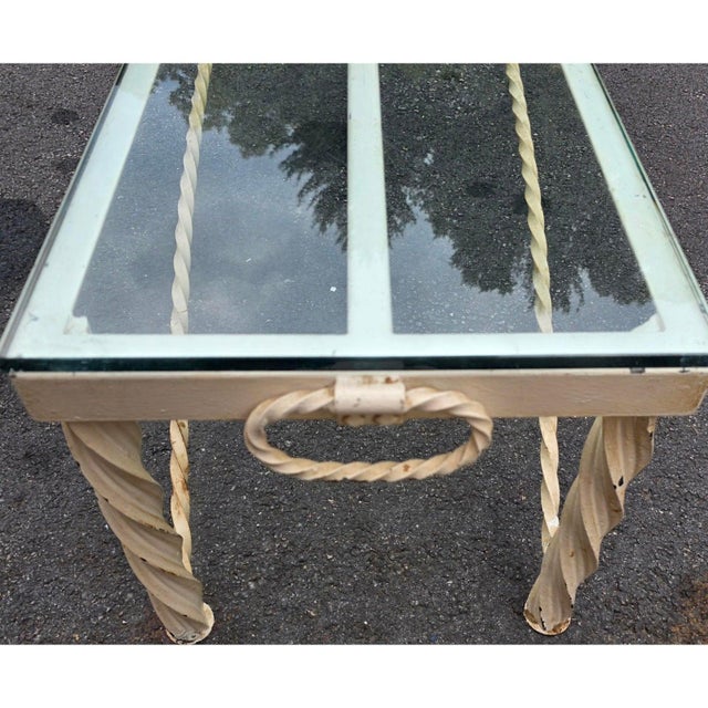 Mid 20th Century Vintage Cast Iron Maison Jansen Style Long Twisted Rope and Glass Coffee Table, French/Italian, 1960s–1970s For Sale - Image 5 of 10