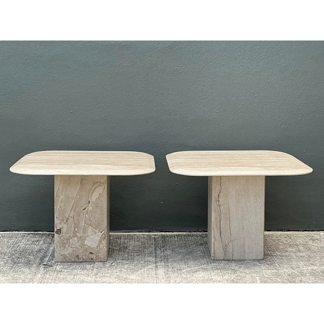 Vintage Italian Travertine Side Tables - A Pair For Sale In West Palm - Image 6 of 12