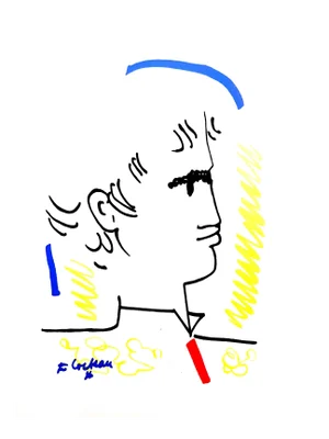 Jean Cocteau - Colorful Portrait - Original Lithograph 1965