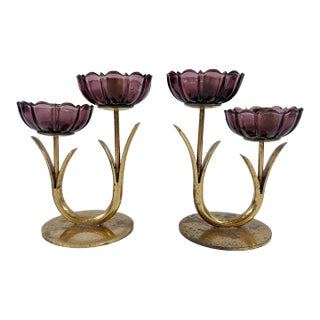1950s Gunnar Ander for Ystad Metall Mid Century Cobalt Candlesticks - a Pair For Sale