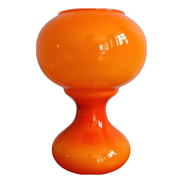 Space Age Table Lamp in Orange Glass, Belgium, 1960s For Sale