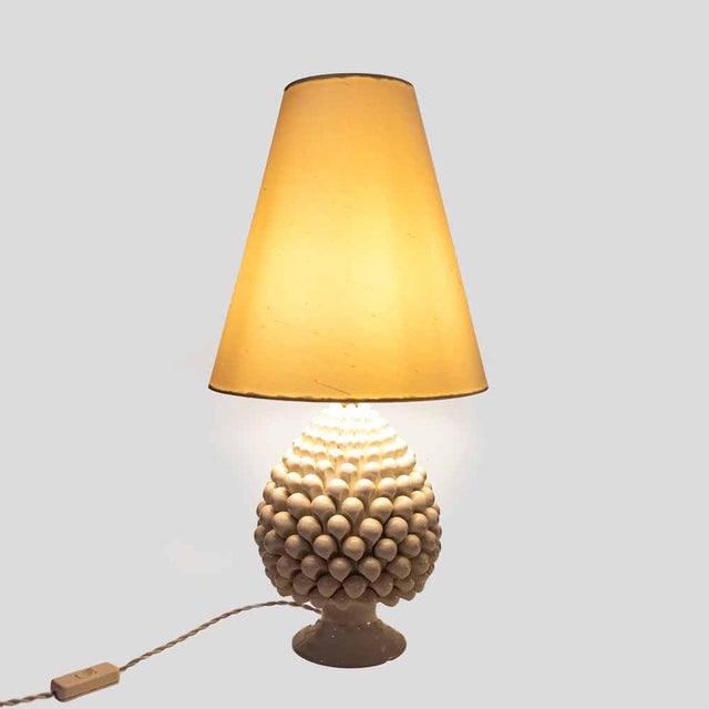 Vintage Pine Cone Shaped White Ceramic Table Lamps, 1960s, Set of 2 For Sale - Image 14 of 15