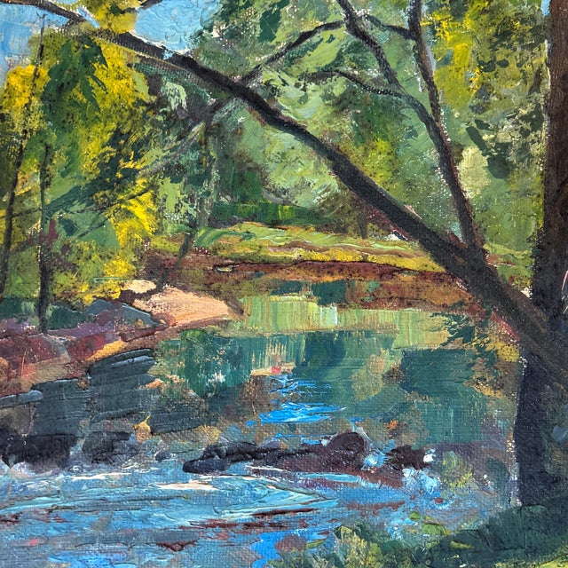 1950’s original impressionist summer landscape painting. Measures 20x16 / 27.5x23.5 framed. Stained linen liner. Check out...
