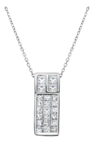 Princess Cut Diamond Cluster Necklace .70cttw 18k White Gold 16"