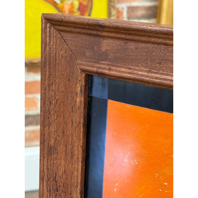 Wood Vintage Peter Passuntino Mosaic Butterfly on Orange Oil Painting - Gold Frame For Sale - Image 7 of 8