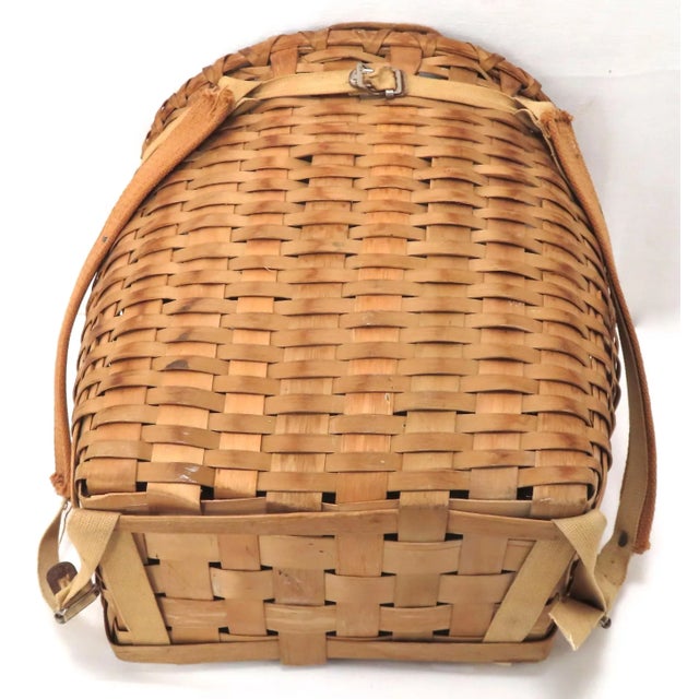 Unusual Vintage Small Childs Size Hand Woven Splint Backpack From Maine For Sale - Image 9 of 13