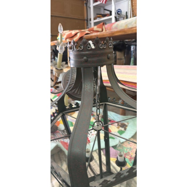 Metal Vintage-Inspired Black Iron Lantern Chandelier For Sale - Image 7 of 7