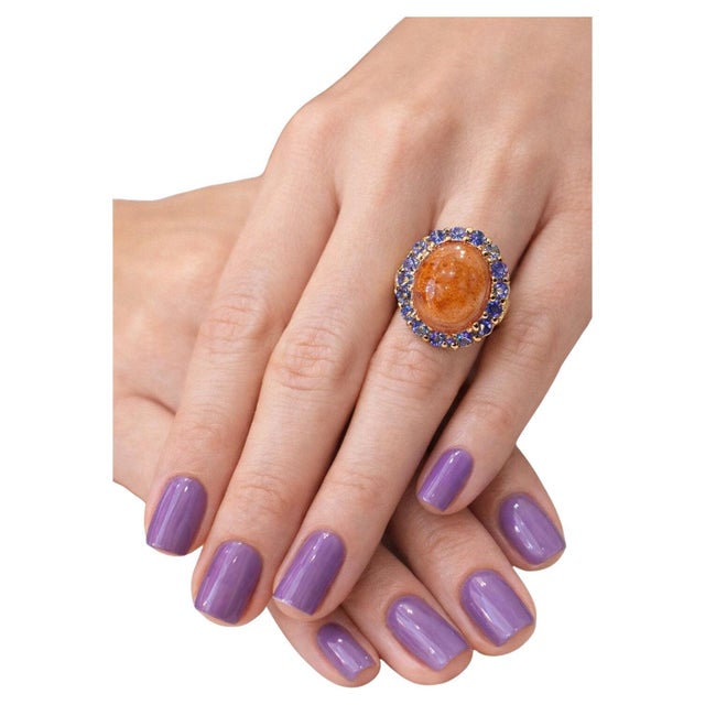 Bochic “Capri” Vintage Orange Opal & Tanzanite Cocktail Ring — 18K Gold & Silver For Sale - Image 4 of 11