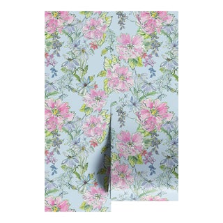 Painter's Garden Blue Floral Grasscloth Wallpaper by House Party | 8 Yards For Sale