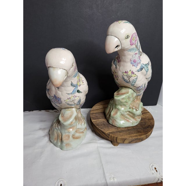 Mid-Century Modern Mid Century Modern Famille Rose Style Parrot Figurines - Hand Painted For Sale - Image 3 of 6