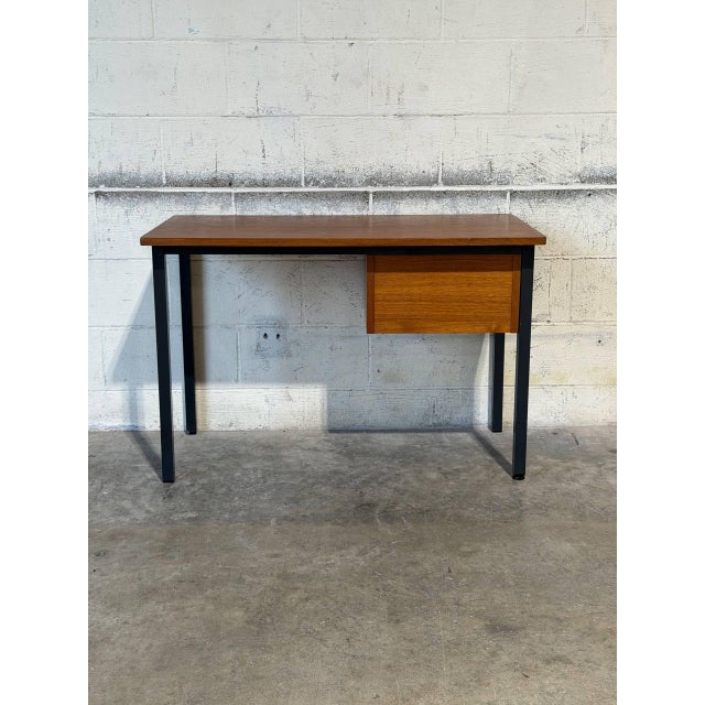 Wood Teak Desk With Single Floating Drawer and Black Metal Frame Danish Mid-Century Modern 1970s For Sale - Image 7 of 12
