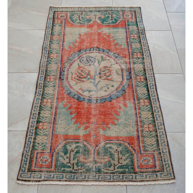Turkish Hand Knotted Small Rug Distressed Doormat Kitchen Entrtyway Deco - 2′4″ × 4′4″ For Sale - Image 14 of 16