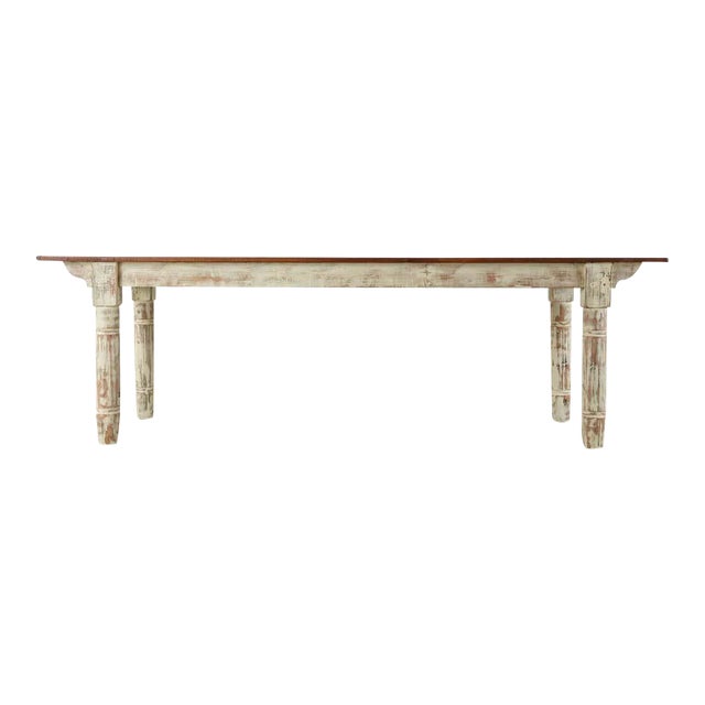 American Country Painted Pine Farmhouse Dining Table For Sale