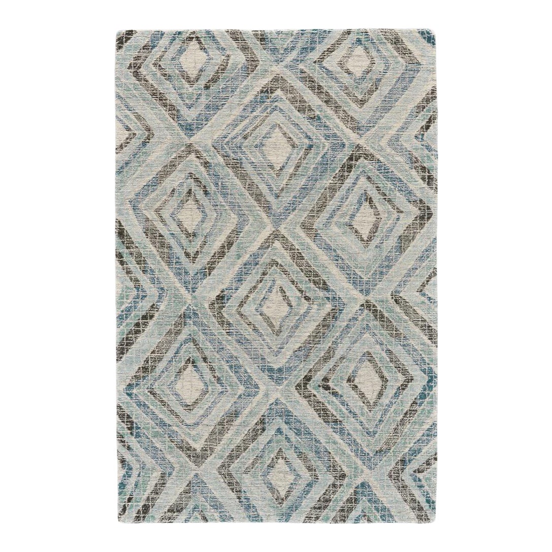 Arazad Retro Styled Modern Rug, Aqua/Teal Blue Diamonds, 5ft x 8ft Area