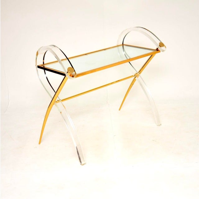 Mid-Century Modern Vintage Italian Acrylic Glass and Gold Finish Console Table, 1970s For Sale - Image 3 of 11