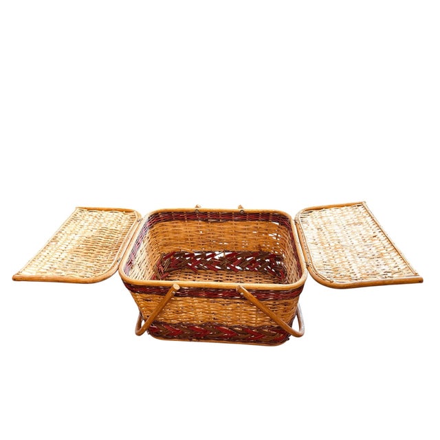 Vintage Wicker Picnic Basket With Grape Vine Motif & Folding Handles For Sale - Image 9 of 10