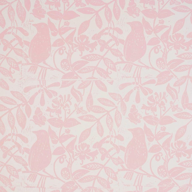 Sample - Schumacher X Molly Mahon Bird & Bee Wallpaper in Pink For Sale