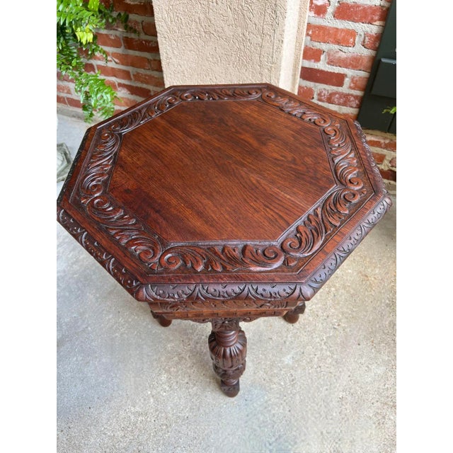 Petite Antique French Octagon Center Side Table Renaissance Carved Oak For Sale - Image 9 of 12