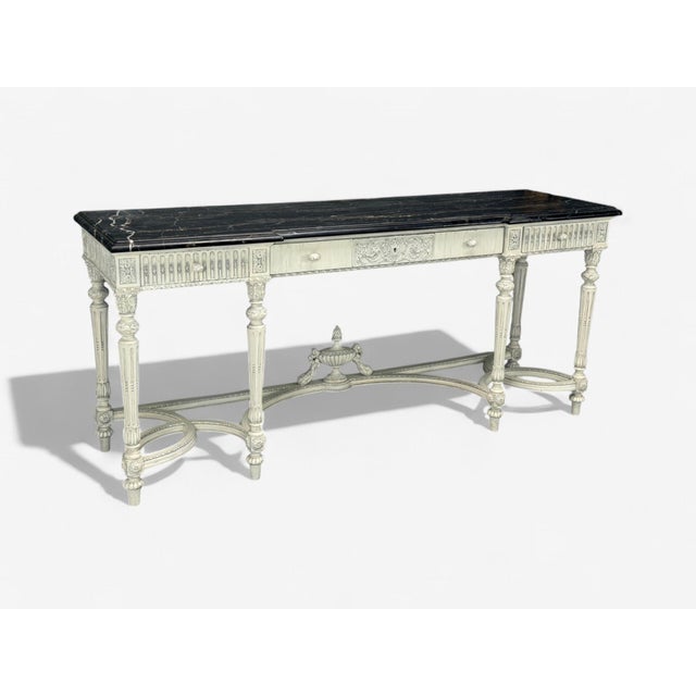 Gustavian Louis XVI Style, White Painted Console Table, France, Marble, 1910 A Gustavian monumental console table or...