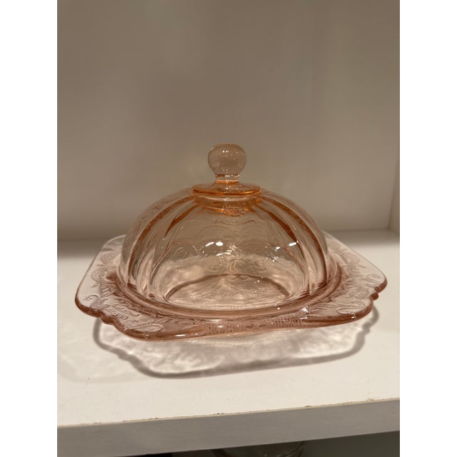 Mid 20th Century Madrid Pink Depression Glass Covered Butter Dish For Sale - Image 5 of 10