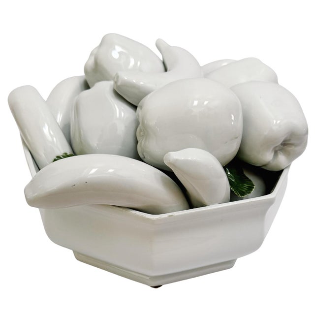 1960 Italian White Trompe L’Oeil Ceramic Fruit Bowl Topiary Centerpiece For Sale In San Diego - Image 6 of 8