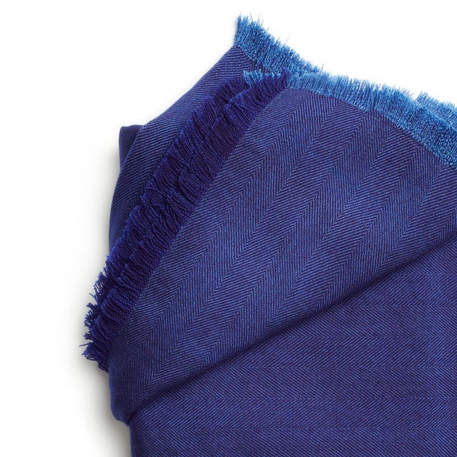 Blue Cobalt Blue Herringbone Plush Soft Merino Handwoven Throw For Sale - Image 8 of 8