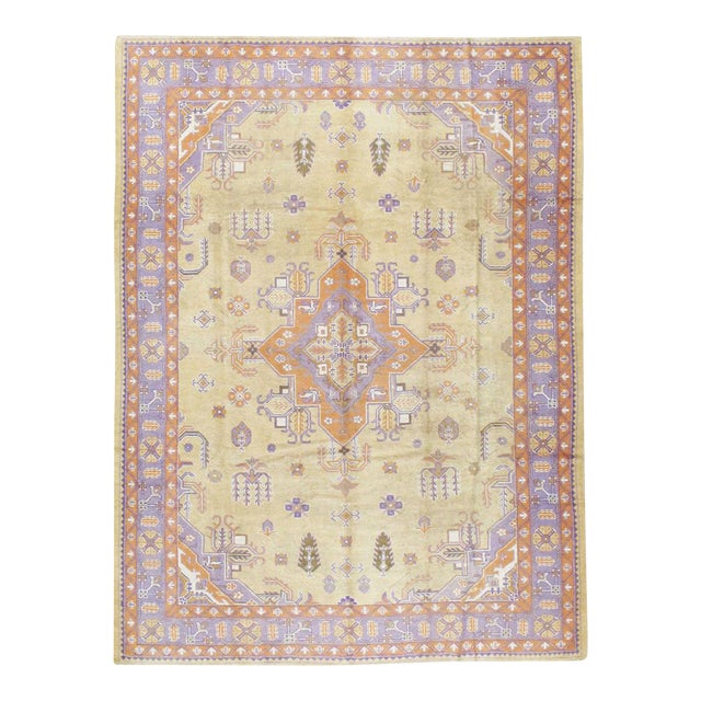 Galerie Shabab Collection Mid-20th Century Soft Colored Oushak Carpet in Beige, Purple, and Orange For Sale
