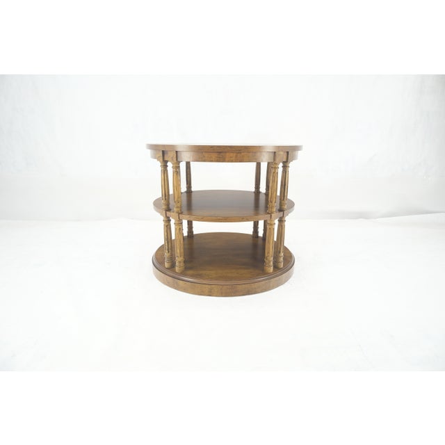 Heritage Furniture Henredon Oval Burl Walnut 3 Tier Sied End Lamp Table Stand Magazine Shelf For Sale - Image 4 of 8
