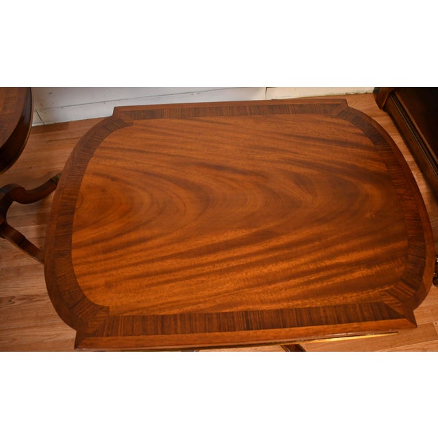 1910s Pair of Antique English Regency Mahogany Banded Walnut Side Tables End Tables For Sale - Image 13 of 18