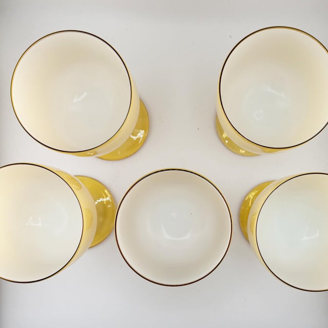 Carlo Moretti 1970s Italian Amber and Cased Opaline Glass Wine Goblets Carlo Moretti - Set of Five For Sale - Image 4 of 9