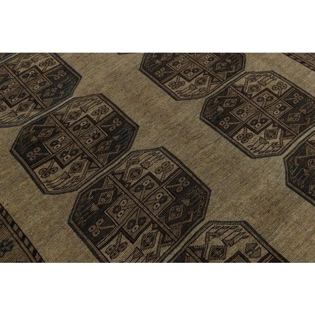 Textile Antique Turkaman Wool Rug With Geometric Gull Medallions in Muted Taupe & Espresso For Sale - Image 7 of 9