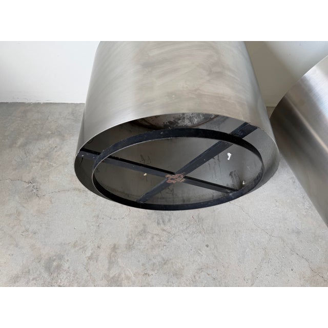 Vintage Milo Baughman Style Brushed Stainless Steel Drum Side Tables With Glass Tops – Pair For Sale - Image 12 of 12