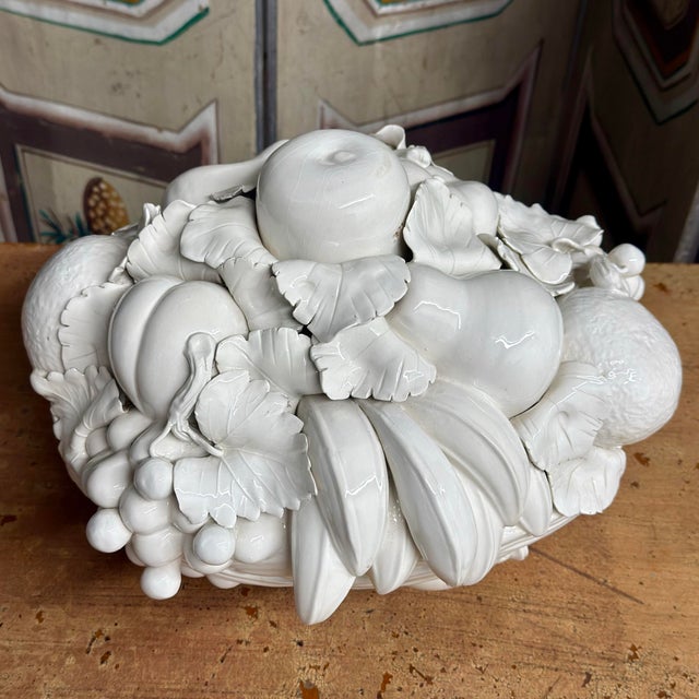 White 1970s Italian Hollywood Regency Blanc De Chine Trompe L’Oeil Fruit Basket For Sale - Image 8 of 12