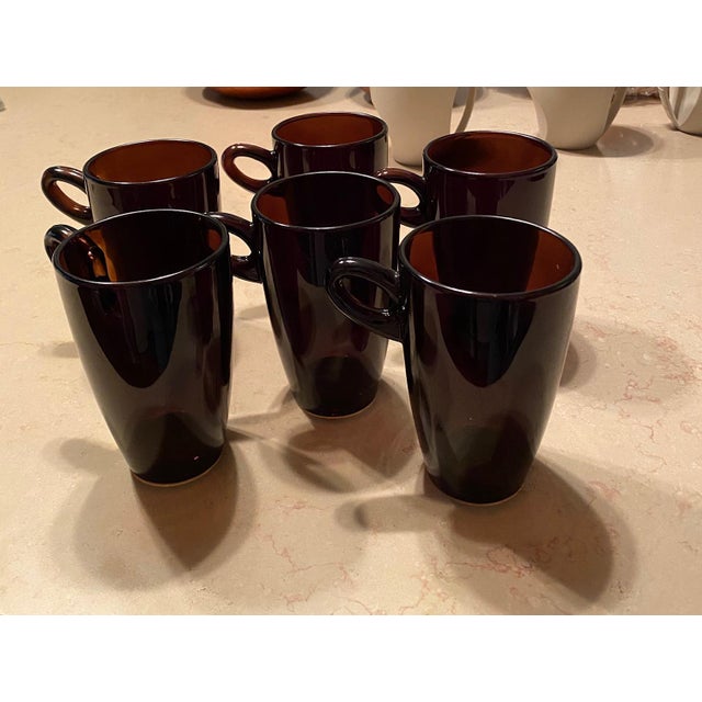 2000 - 2009 Amber/Sepia Glass Coffee & Tea Mugs, Set of 6, Brand New, Contemporary & Traditional For Sale - Image 5 of 5
