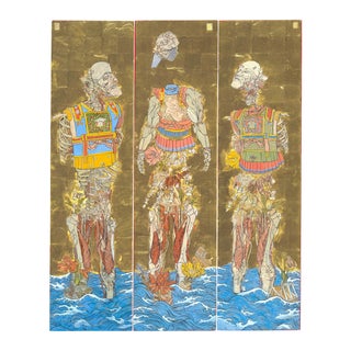 The Three Emperors, Futuristic Painting Triptych as a Byōbu-Ē, Folding Screen, 2019 For Sale