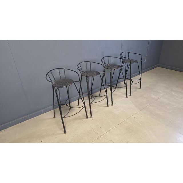 Vintage Wrought Iron and Rattan Bar Stools, 1970s, Set of 4 For Sale - Image 14 of 18