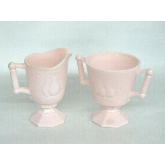 Jeannette Baltimore Pear Pink Milk Glass Set of Creamer and Sugar Bowl For Sale - Image 11 of 11