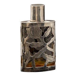 Early 20th Century Sterling Silver Over Glass Perfume Bottle For Sale