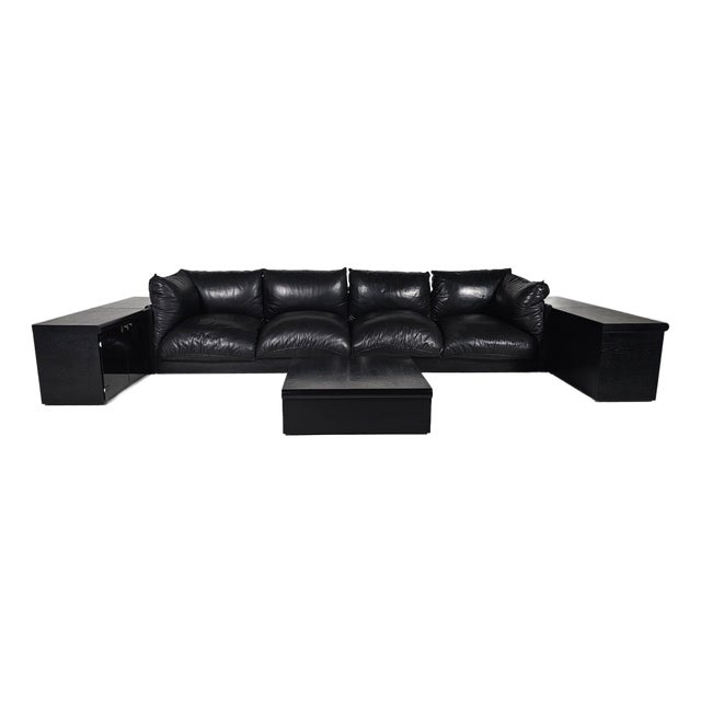 Down Sofa in Black Leather by Carlo Bartoli for Rossi di Albizzate, 1970s, Set of 2 For Sale