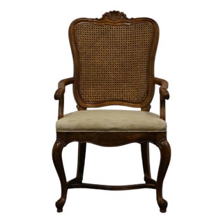 High End Vintage Solid Walnut Louis XV French Provincial Cane Back Dining Arm Chair 640-552 For Sale