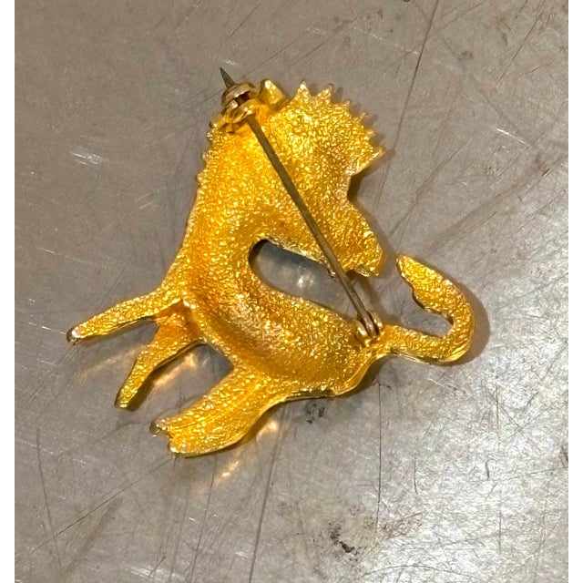 Gold Tone Enameled Rhinestone Zebra Brooch For Sale - Image 4 of 4