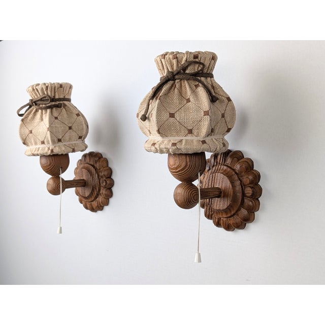 Swedish Carved Pine Wall Sconces with Jute Shades, 1970s, Set of 2 For Sale - Image 16 of 16