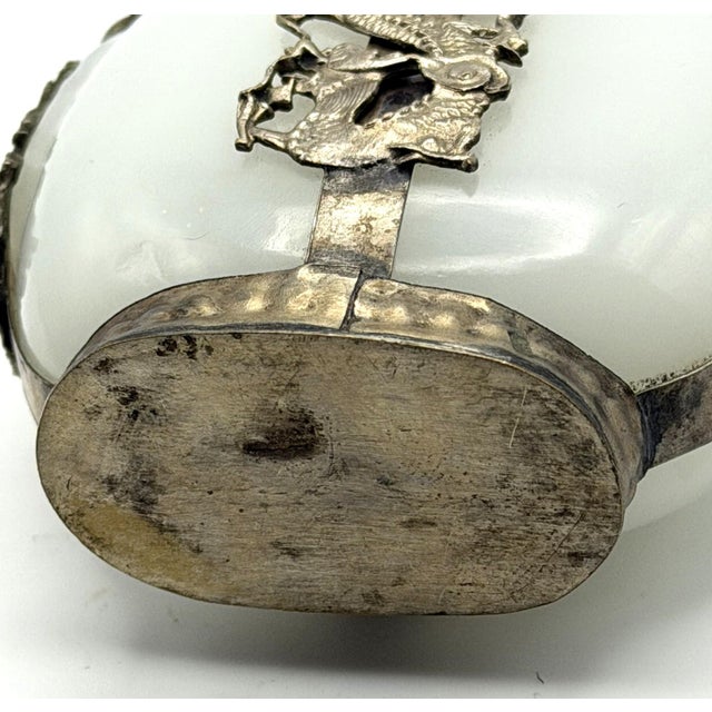 Opaline Glass Snuff Bottle Embellished With Silver Tone Dragons and Lions For Sale - Image 14 of 17